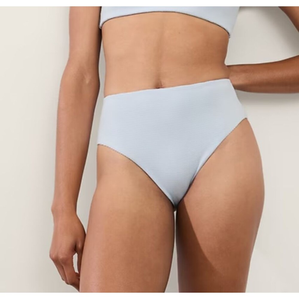 Athleta High Waist Pique Swim Bikini Bottom Gossamer Blue #565615 NWT